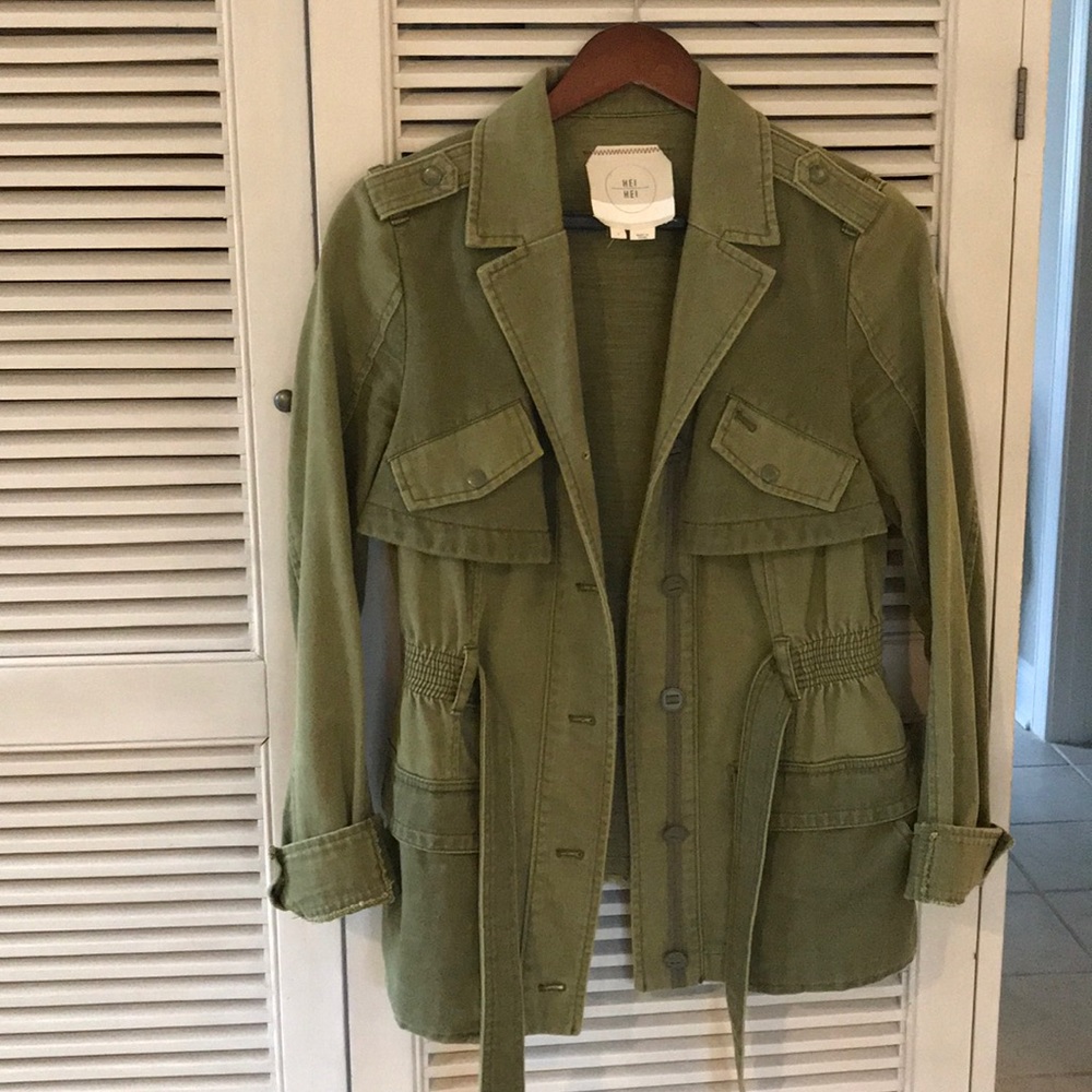 Anthropologie Army Green Jacket w/ ruffles Sz. S